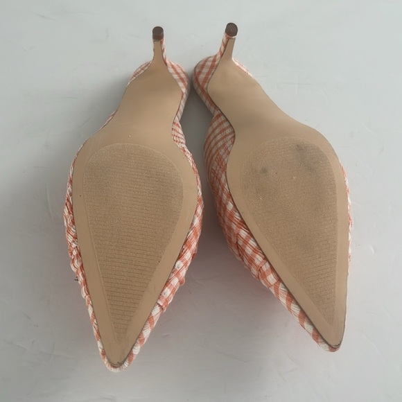 JUSTFAB Freya Heeled Mule Pump Gingham Checkered Kitten Heels in Orange Size 6.5 - Picture 10 of 11